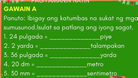 30 pulgada to piye answer|GAWAIN 3 Panuto: Ibigay ang katumbas na sukat ng .